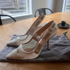 Dior Cream and Beige J'Adior Mesh Slingback Heels